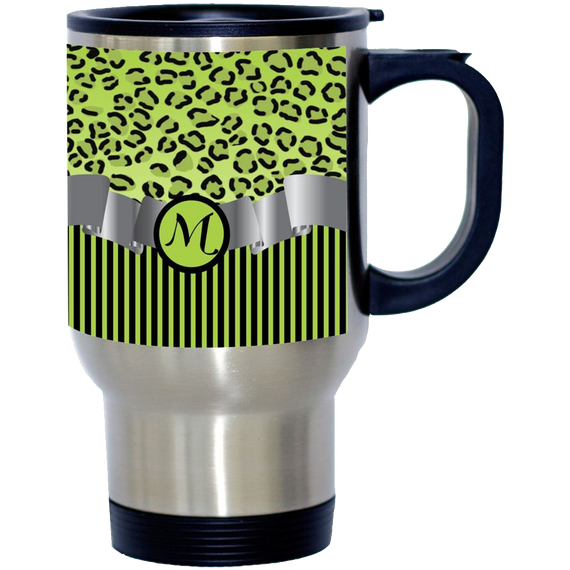 Letter M Initial Leopard Print and Stripes Monogrammed Design